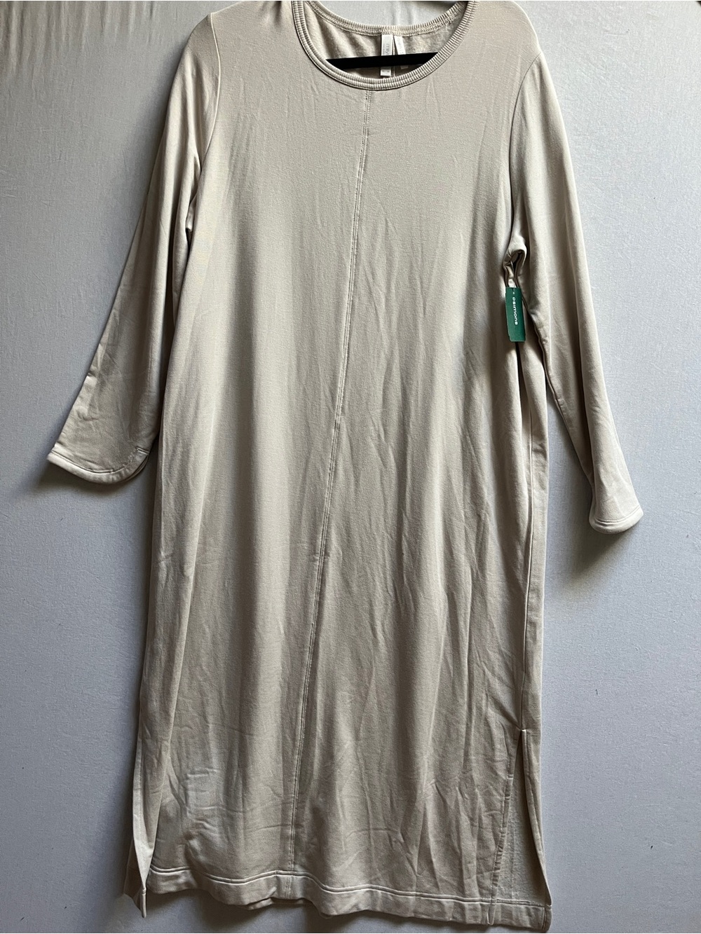 Miiyu Simons Beige Long Sleeve Midi Dress Faux Suede Slits XL